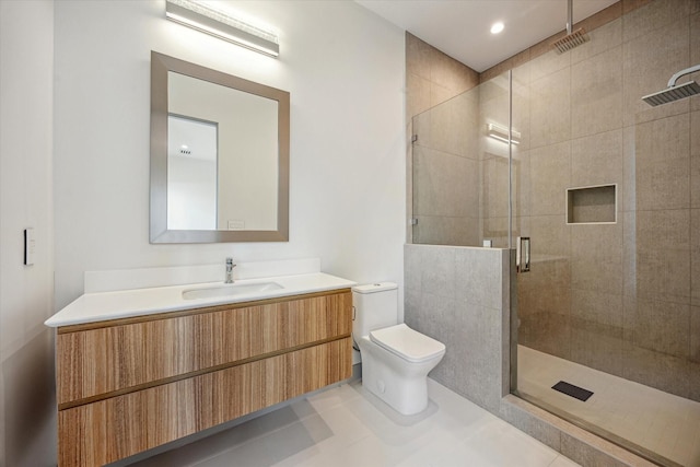 310 E Cowan Dr, Houston, TX 77007 - full bath featuring a shower stall, vanity, recessed lighting, and toilet