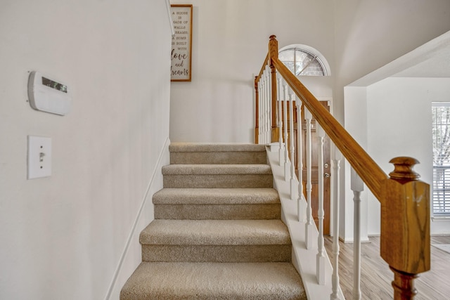 staircase with wood finished floors