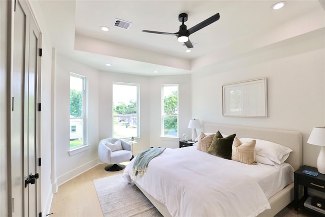 603 Neyland St, Houston, TX 77022 - bedroom with wood finished floors, recessed lighting, baseboards, and a ceiling fan