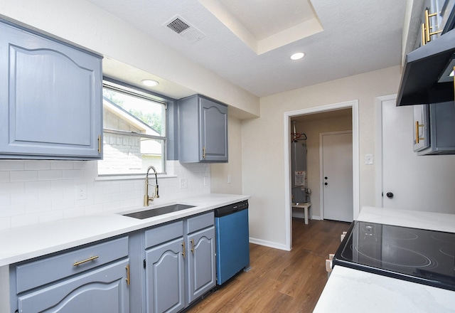 19919 Burle Oak Dr, Humble, TX 77346 - kitchen with visible vents, a sink, electric stove, dishwashing machine, and backsplash