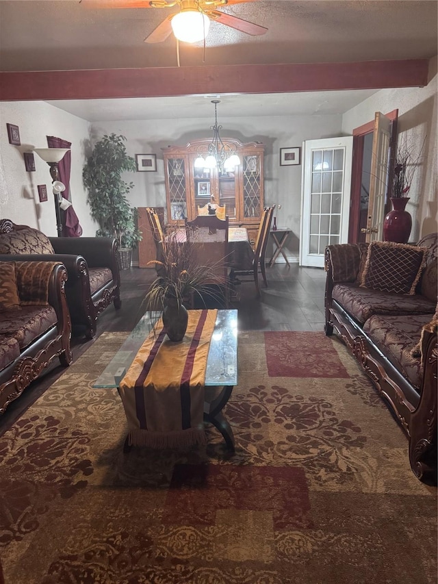 living area with a ceiling fan