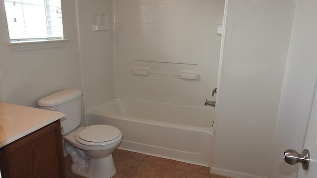 bathroom with toilet, bathtub / shower combination, tile patterned flooring, and vanity