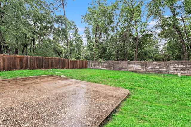 view of yard with a fenced backyard and a patio area