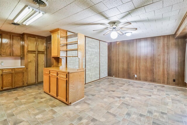1220 San Felipe St, Angleton, TX 77515 - basement with wood walls, ceiling fan, and visible vents