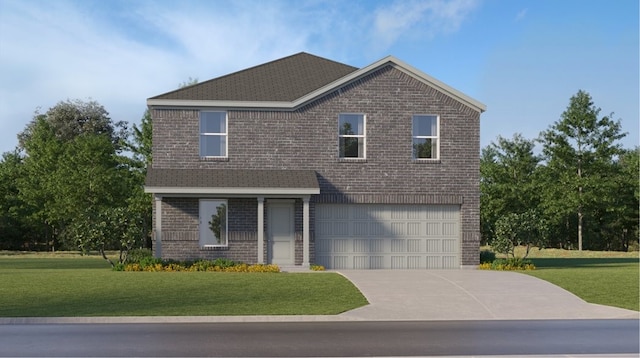 406 Emma St, Angleton, TX 77515 - traditional home featuring brick siding, an attached garage, concrete driveway, and a front lawn