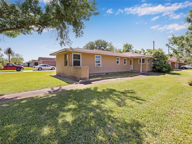 view of front of property with crawl space and a front lawn