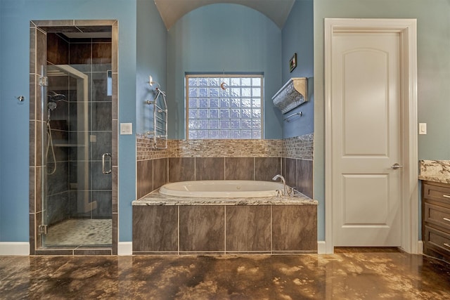 12122 Hawthorne Dr, Montgomery, TX 77356 - bathroom with a bath, vanity, and a shower stall