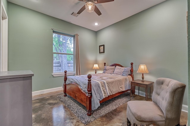 12122 Hawthorne Dr, Montgomery, TX 77356 - bedroom with concrete flooring, ceiling fan, and recessed lighting