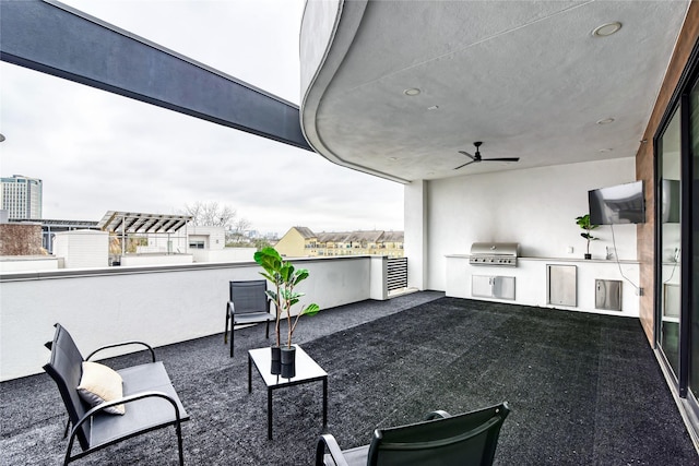 view of patio featuring grilling area, ceiling fan, and area for grilling