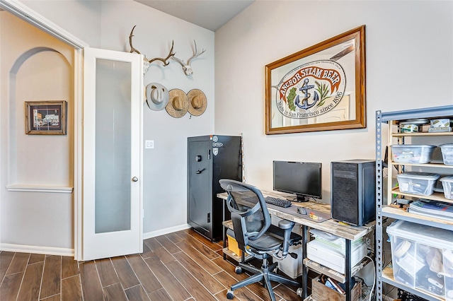 29114 Autumn Brook Dr, Fulshear, TX 77441 - home office featuring baseboards and dark wood finished floors