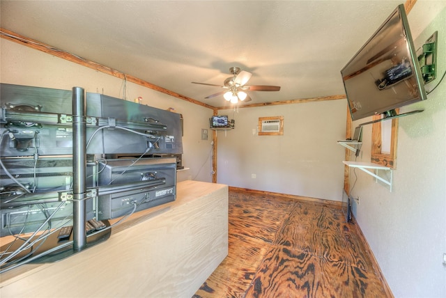 25 S Magnolia Ln, Shepherd, TX 77371 - interior space with a wall mounted AC, a ceiling fan, and baseboards