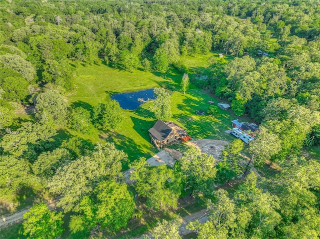 25 S Magnolia Ln, Shepherd, TX 77371 - birds eye view of property with a view of trees and a water view
