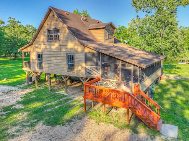 25 S Magnolia Ln, Shepherd, TX 77371 - rear view of property featuring a carport, stairway, and a sunroom