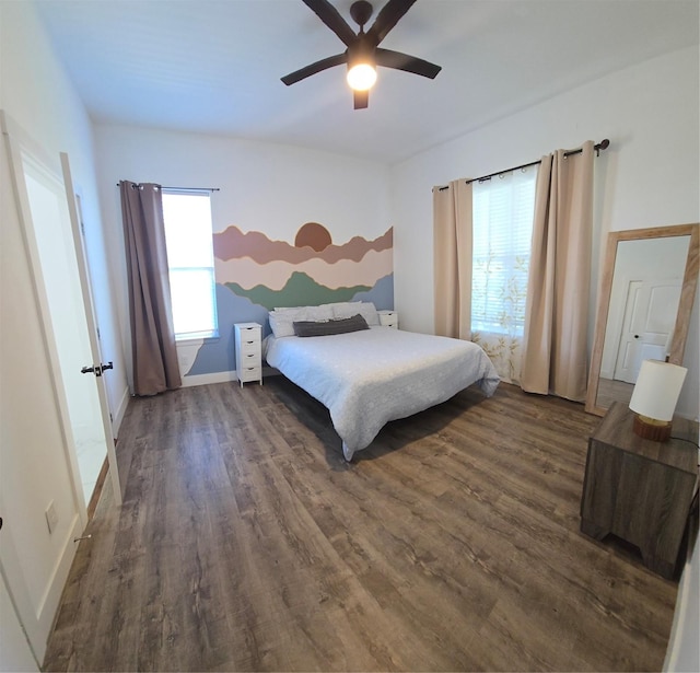 8006 Longridge Dr, Houston, TX 77055 - bedroom featuring baseboards, a ceiling fan, and dark wood finished floors