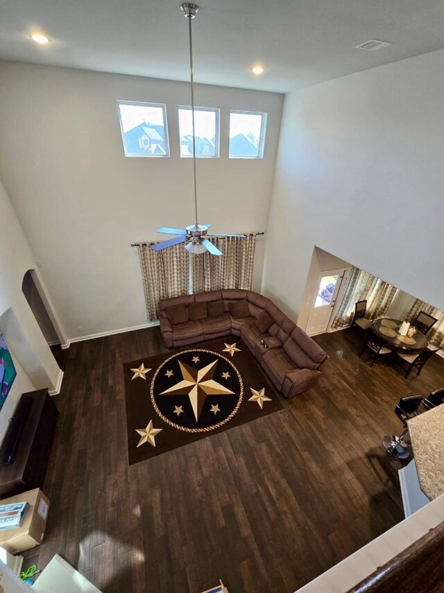 19003 Bene Vista Dr, Houston, TX 77084 - living room with healthy amount of natural light, wood finished floors, a ceiling fan, and recessed lighting