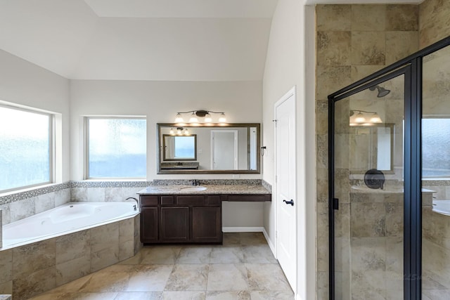 26818 Lindenwood Creek Ln, Katy, TX 77494 - full bath featuring vanity, a garden tub, and a stall shower
