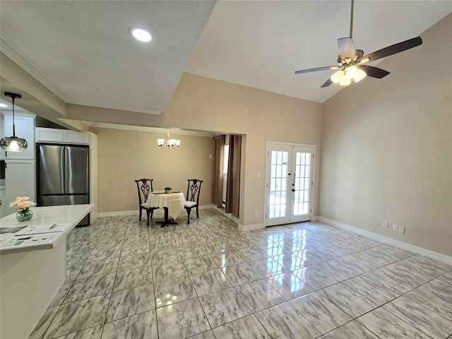 12325 Ridgeside Dr, Houston, TX 77072 - interior space featuring a chandelier, light marble finish flooring, french doors, and baseboards