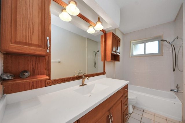 1409 N Park Ridge Dr, Deer Park, TX 77536 - full bathroom with tub / shower combination, toilet, tile patterned floors, and vanity