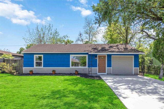 5206 Willow Glen Dr, Houston, TX 77033 - ranch-style home featuring a garage, fence, concrete driveway, a front lawn, and roof with shingles