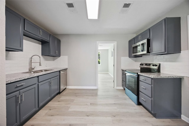 5206 Willow Glen Dr, Houston, TX 77033 - kitchen with stainless steel appliances, visible vents, a sink, and decorative backsplash