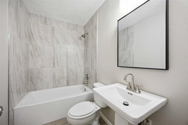 5206 Willow Glen Dr, Houston, TX 77033 - full bathroom with shower / bathtub combination, a sink, and toilet