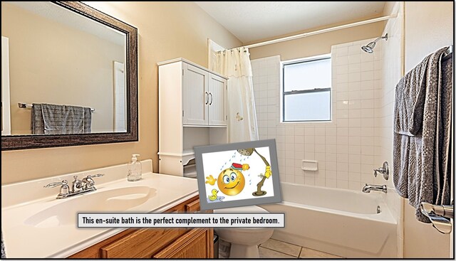 411 Senna Ave, League City, TX 77573 - bathroom with toilet, tile patterned floors, vanity, and shower / bath combo