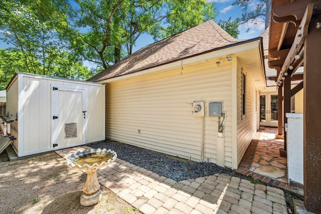 view of shed featuring french doors