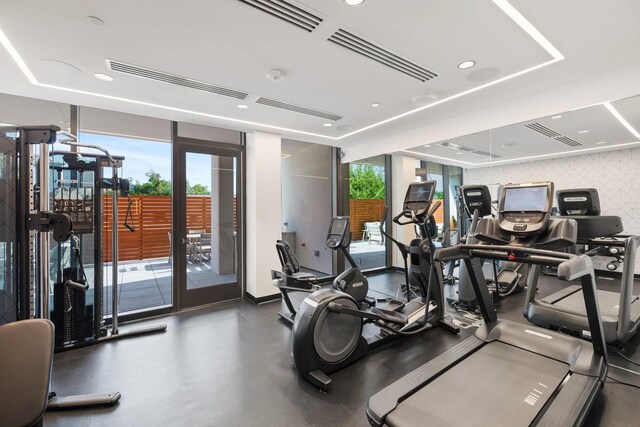2323 W Main St Unit 305, Houston, TX 77098 - exercise room with recessed lighting, french doors, and floor to ceiling windows