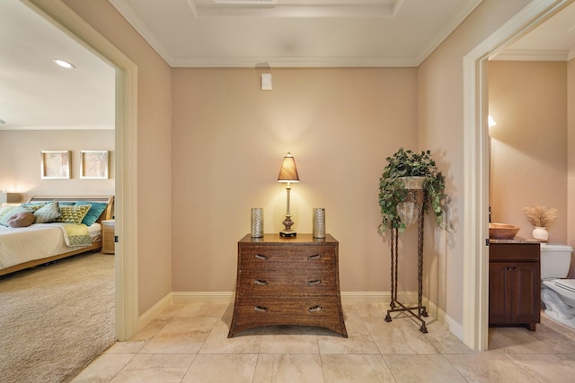 3203 Round Meadow Ln, Missouri City, TX 77459 - hall with recessed lighting, baseboards, and crown molding