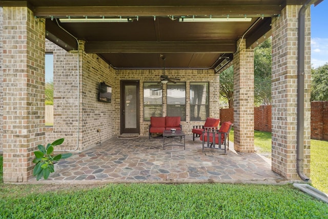 3203 Round Meadow Ln, Missouri City, TX 77459 - view of patio / terrace with an outdoor living space and ceiling fan