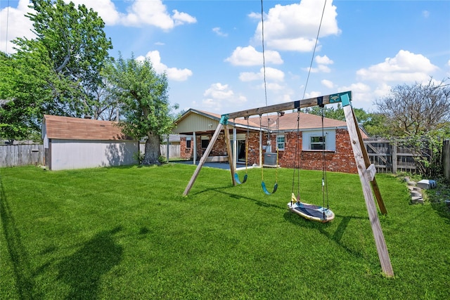 exterior space featuring a yard and a fenced backyard