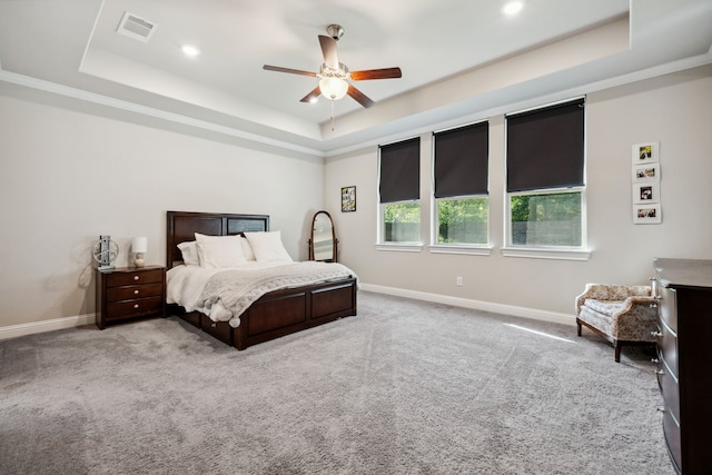 4290 Orchard Pass Dr, Spring, TX 77386 - bedroom with a tray ceiling, carpet floors, baseboards, recessed lighting, and a ceiling fan