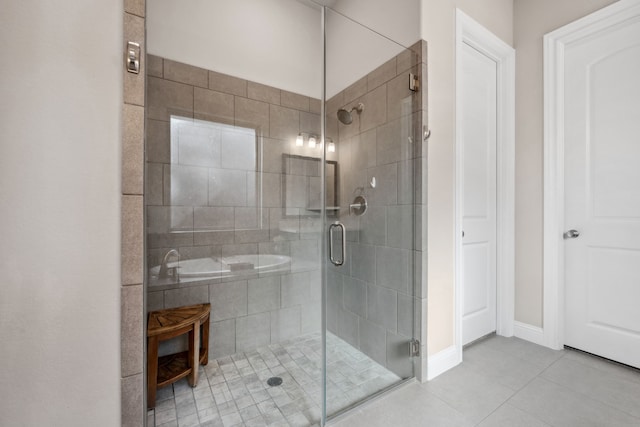 4290 Orchard Pass Dr, Spring, TX 77386 - bathroom with tile patterned floors and a stall shower
