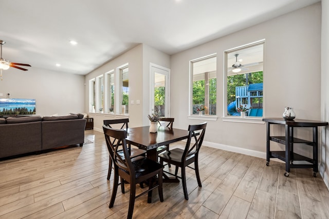 4290 Orchard Pass Dr, Spring, TX 77386 - dining area with a ceiling fan, healthy amount of natural light, light wood-style flooring, baseboards, and recessed lighting