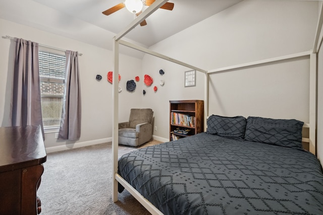 4290 Orchard Pass Dr, Spring, TX 77386 - carpeted bedroom featuring baseboards, lofted ceiling, and a ceiling fan