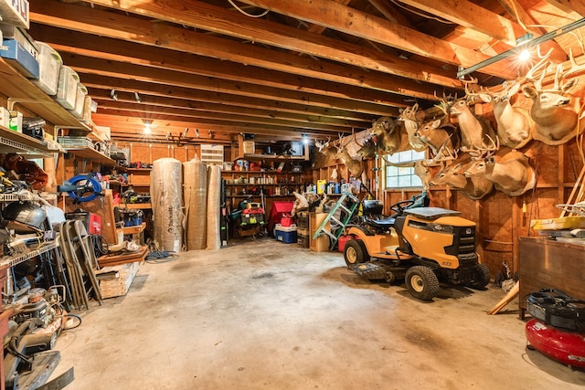 below grade area with a workshop area