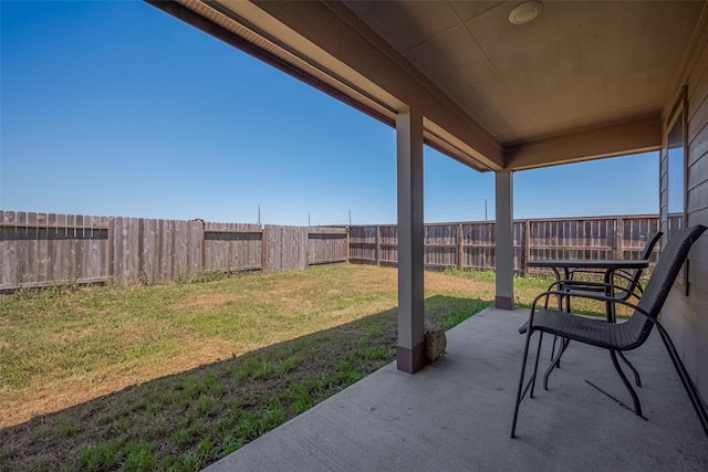 view of yard featuring a fenced backyard and a patio
