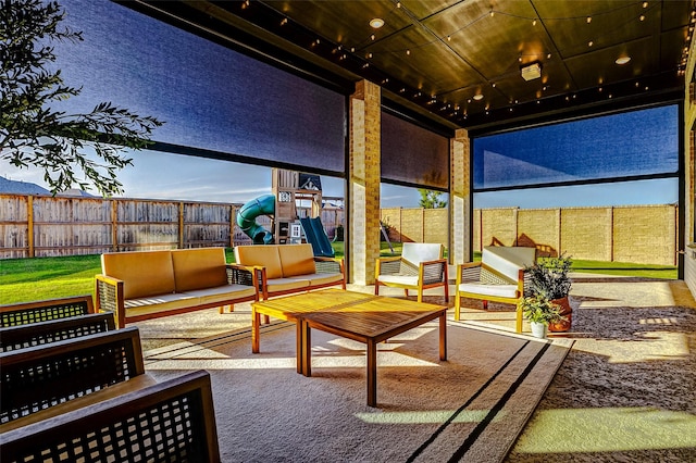 7606 Redwoods Forest Dr, Katy, TX 77493 - sunroom / solarium featuring outdoor lounge area and track lighting