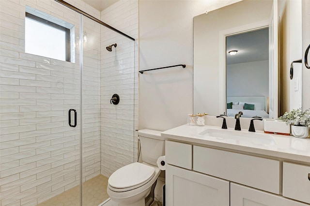 7606 Redwoods Forest Dr, Katy, TX 77493 - full bathroom with toilet, vanity, and a stall shower
