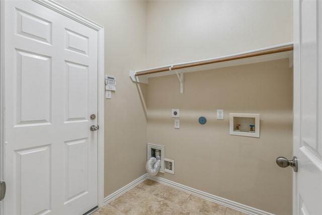 laundry room with laundry area, light tile patterned floors, hookup for a washing machine, hookup for an electric dryer, and baseboards