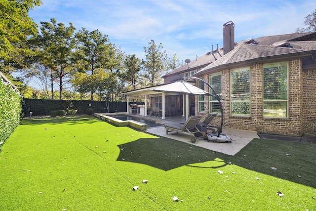 view of yard with a gazebo, a patio area, and a fenced backyard