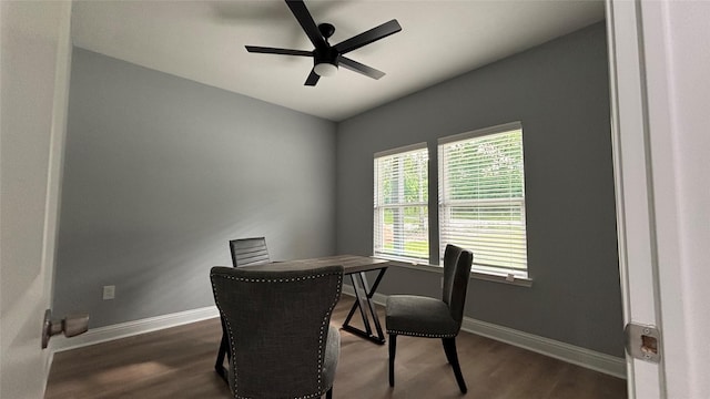 15016 Indian Hill Trl, Willis, TX 77378 - office area with dark wood-style floors and a ceiling fan
