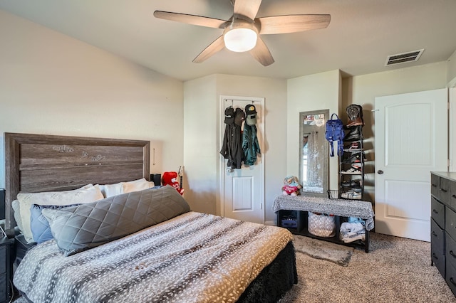 25639 Brooklyn Ln, Porter, TX 77365 - carpeted bedroom featuring visible vents and a ceiling fan
