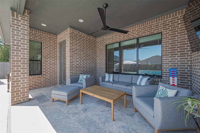 1011 Oak Briar Ln, Conroe, TX 77384 - view of patio / terrace with an outdoor hangout area and a ceiling fan