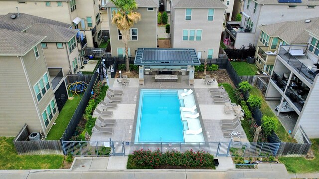 bird's eye view with a residential view