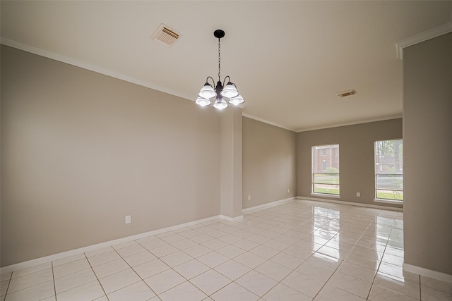 215 Wood Circle Ln, Houston, TX 77015 - unfurnished room with crown molding, light tile patterned floors, a chandelier, and baseboards