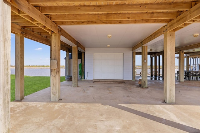 view of patio / terrace with a water view