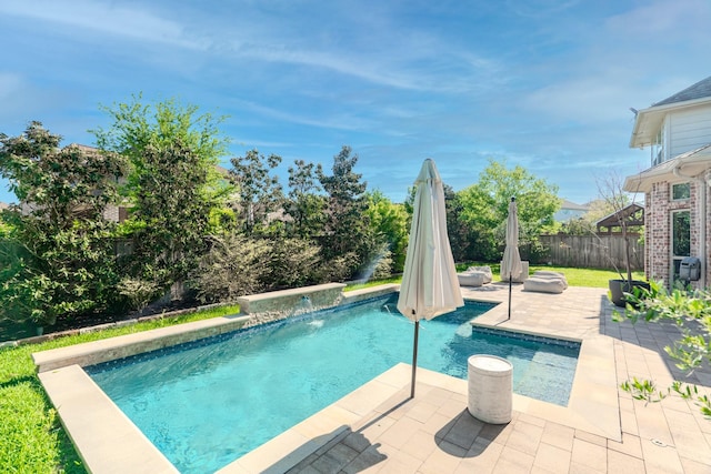 view of pool with a patio, a fenced in pool, and a fenced backyard