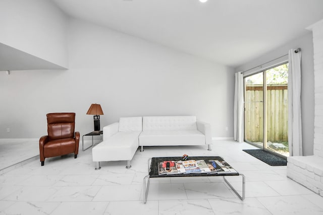6430 Grandvale Dr, Houston, TX 77072 - living area featuring marble finish floor and vaulted ceiling