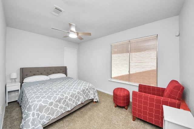 6430 Grandvale Dr, Houston, TX 77072 - bedroom with visible vents, ceiling fan, carpet flooring, and baseboards